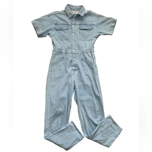 Free People We The Free Marci denim jumpsuit in a light blue wash Medium
